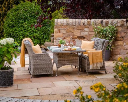 4 Rattan Garden Dining Chairs & Small Rectangular Dining Table in Grey - Riviera - Rattan Direct