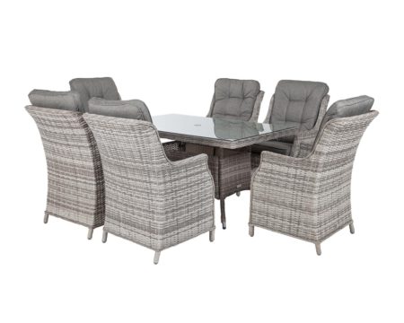 6 Rattan Garden Dining Chairs & Small Rectangular Table in Grey - Riviera - Rattan Direct