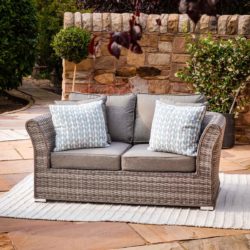 2 Seater Rattan Garden Sofa in Grey - Lisbon - Rattan Direct
