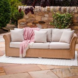 Lisbon 3 Seater Rattan Garden Sofa in Willow - Rattan Direct