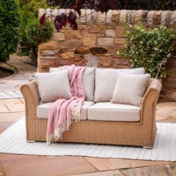Lisbon 2 Seater Rattan Garden Sofa in Willow - Rattan Direct
