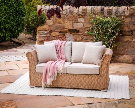 Lisbon 2 Seater Rattan Garden Sofa in Willow - Rattan Direct